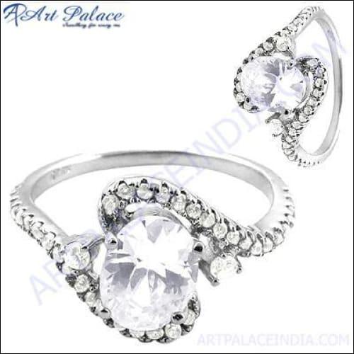 Celeb Style Cubic Zirconia Gemstone Silver Ring