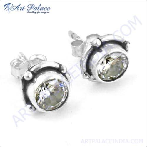 Celeb Style Cubic Zirconia Gemstone Silver Stud Earrings