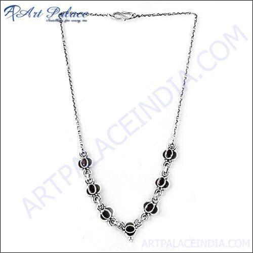 Celeb Style Garnet Silver Necklace