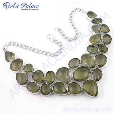 Celeb Style Lemon Quartz Gemstone German Silver Necklace Faceted Gemstone Necklace Superb Necklace