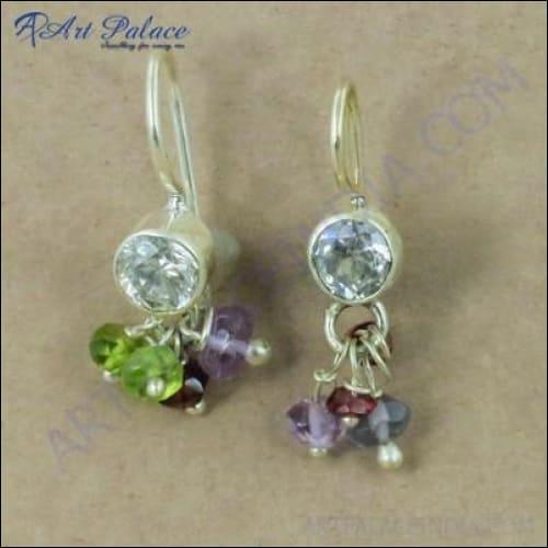Celeb Style Multi Gemstone Silver Beaded Earrings Beads Earring