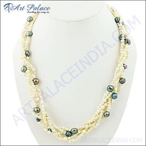 Celeb Style Pearl Gemstone Silver Necklace