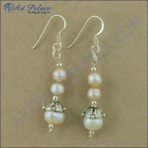 Celeb Style Pearl Silver Beaded Earrings
