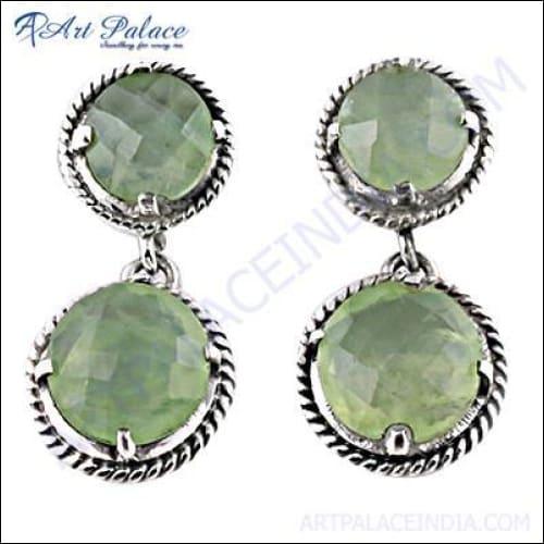 Celeb Style Prenite Gemstone Silver Earrings Prehnite Gemstone Earrings Superior Earrings