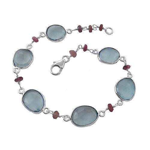 Certified Blue Chalcedony & Red Onyx Gemstone 925 Silver Bracelet Fancy Bracelet Trendy Bracelet