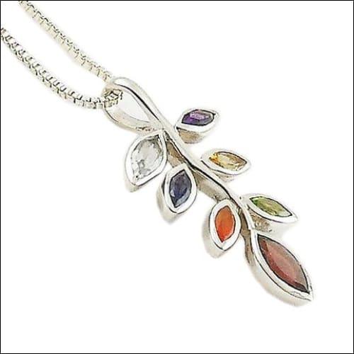 Chakra Leaf Shape Multi Gemstone 925 Silver Pendant Stylish Gemstone Pendants Artisan Multistone Pendants