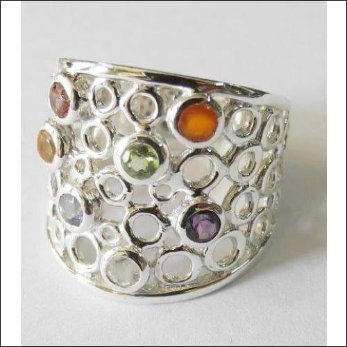 Chakra Pierced Round Facet Silver Ring Natural Gemstone Rings Latest Multistone Rings Stylish Rings
