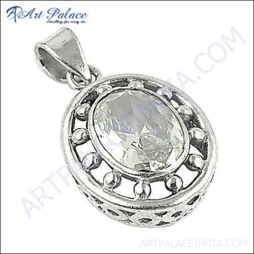 Charm Design Cubic Zirconia Gemstone Silver Pendant