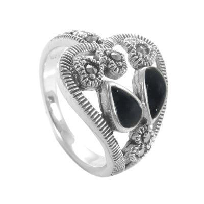Charming 925 Sterling Silver Gemstone Ring Elegant Marcasite Ring Handmade Gemstone Ring