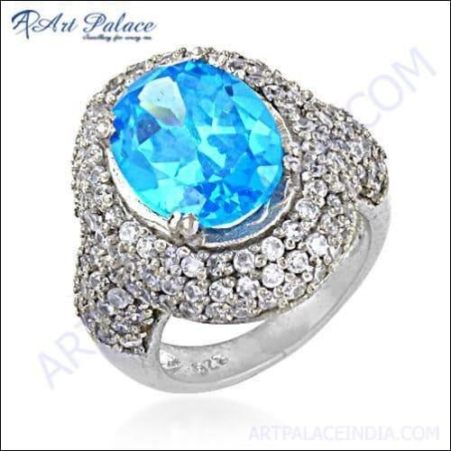 Charming Blue & White Cz Gemstone Silver Ring