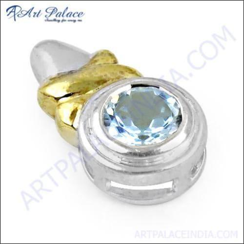 Charming Blue Cubic Zirconia Gemstone Silver Pendant