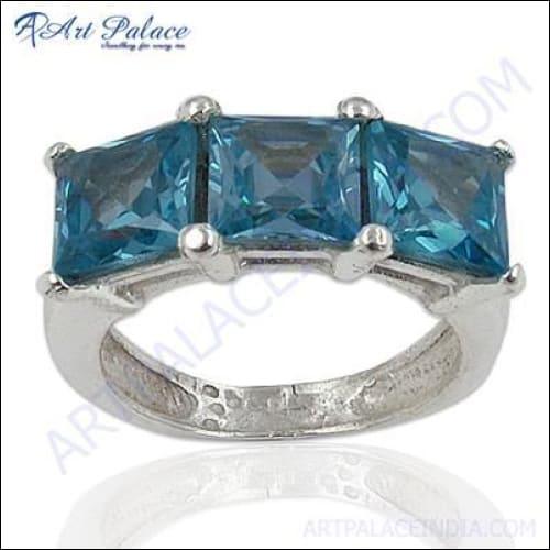 Charming Blue CZ Gemstone Silver Ring Blue Cz Rings Faceted Cz Rings 925 Silver Rings