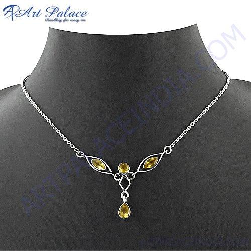 Charming Citrine Gemstone Silver Necklace Jewelry