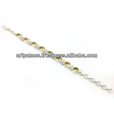 Charming Citrine Silver Gemstone Bracelet Natural Gemstone Bracelet Solid Bracelet