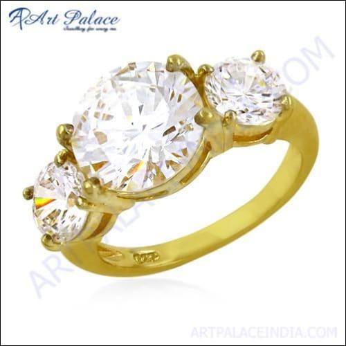 Charming Cubic Zirconia Gemstone Silver Gold Plated Ring