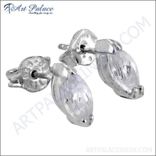 Charming Cubic Zirconia Gemstone Silver Stud Earrings