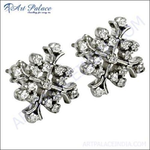 Charming Cubic Zirconia Gemstone Sterling Silver Earrings Glamours Cz Earrings Classic Cz Earrings