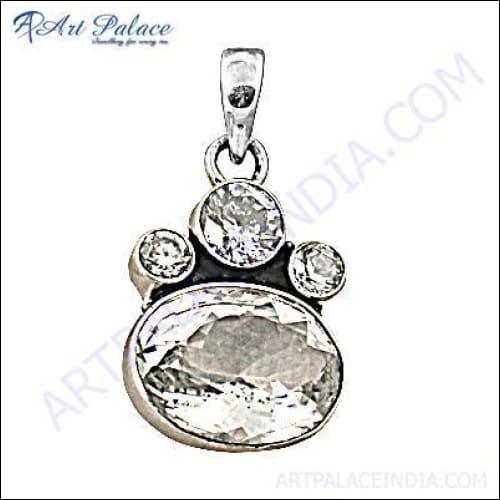 Charming Cz & Crystal Gemstone Silver Pendant