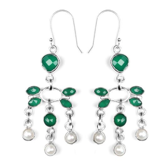 Charming Designer 925 Sterling Silver Onyx and Pearl Jhumka Earrings Latest Gemstone Earring