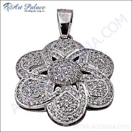 Charming Flower Style Cubic Zirconia Gemstone Silver Pendant
