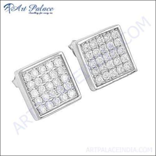 Charming Gemstone Silver Stud Earrings With Cubic Zirconia