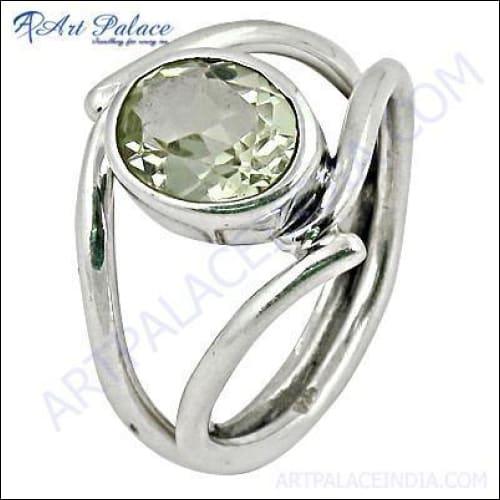 Charming Green Amethyst Gemstone Silver Ring