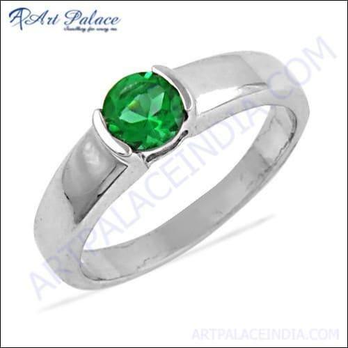 Charming Green Cubic Zirconia Gemstone 925 Silver Ring