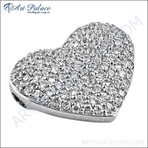 Charming Heart Style Cz Gemstone Silver Pendant