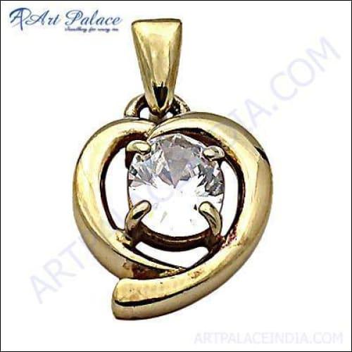 Charming Heart Style Gold Plated Cubic Zirconia Silver Pendant