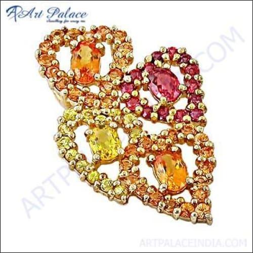 Charming Multi Cubic Zirconia Gemstone Silver Gold Plated Pendant