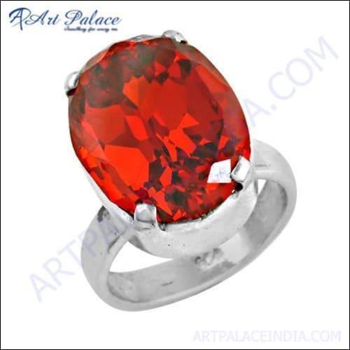 Charming Orange Cubic Zirconia Gemstone Silver Ring