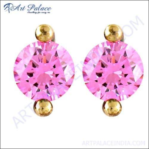 Charming Pink Cubic Zirconia Gemstone Silver Earrings