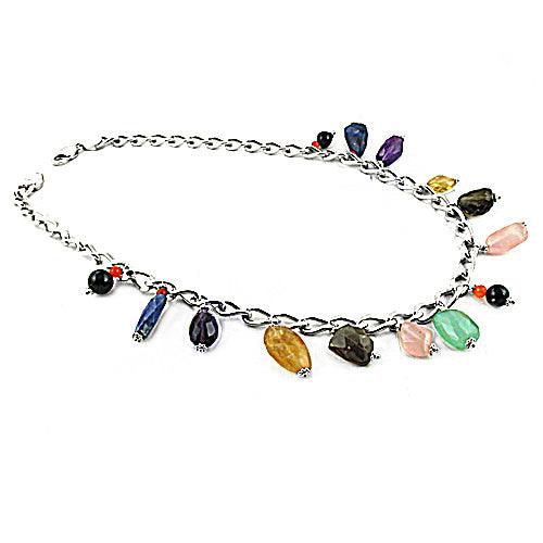 Charming Silver Necklace Multi Stone 925 Sterling Silver Beaded Jewelry Trendy Beads Necklace Fashion Beaded Necklace