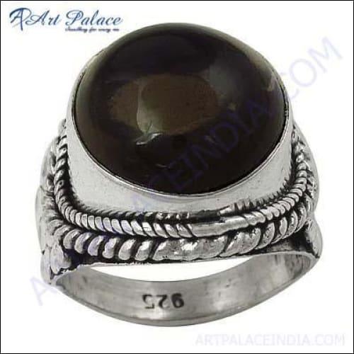 Charming Smokey Quartz Gemstone Silver Ring Fancy Design Rings Energy Rings