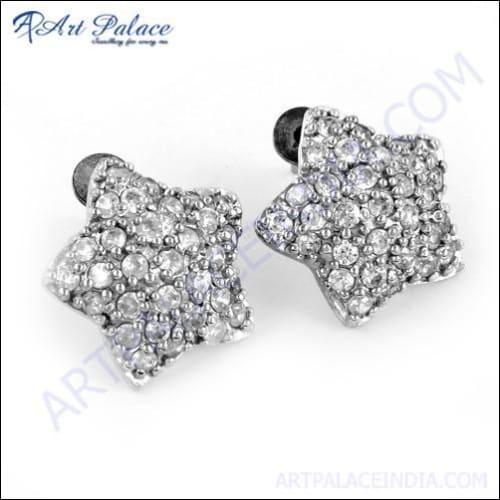 Charming Star Silver Stud Earrings With Cubic Zirconia