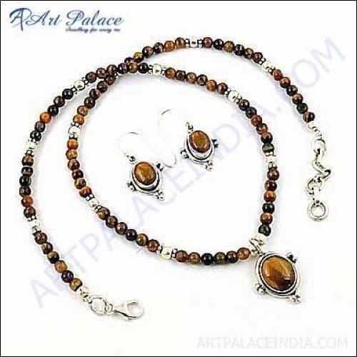 Charming Tiger Eye Gemstone Silver Necklaces