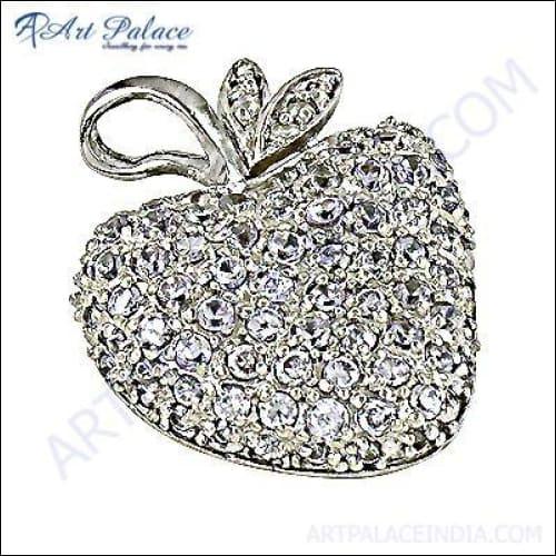 Cherry Style Gemstone Silver Pendant With Cubic Zirconia