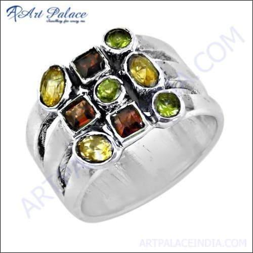 Citrine & Garnet & Peridot Gemstone Silver Ring 925 Silver Ring Fancy Gemstone Ring