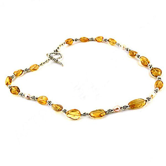 Citrine and Pearl 925 Sterling Silver Necklace Handmade Necklace Fashion Beaded Necklace