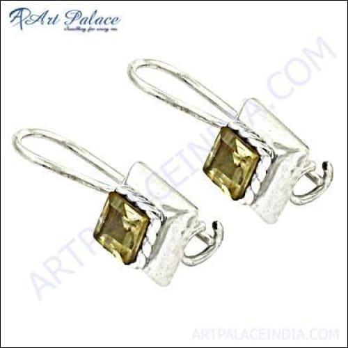 Citrine Gemstone Silver Earring Hot Citrine Earring Yellow Gemstone Earring Solid Earring
