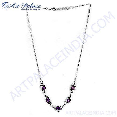 Classic African Amethyst Stone 925 Silver Necklace