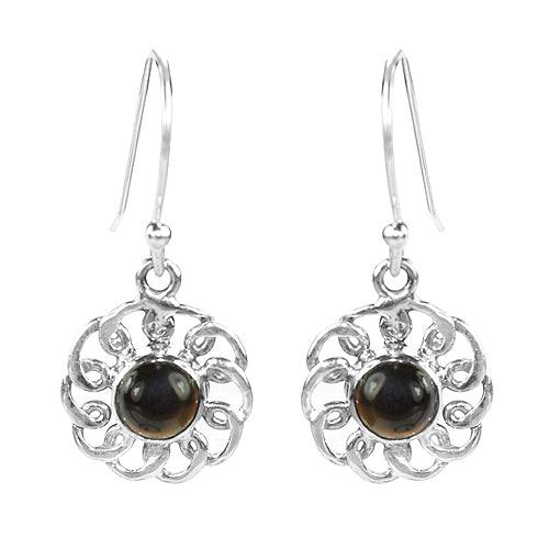 Classic Black Onyx Gemstones 925 Silver Plated Earring Round Cabochon Earring Shiny Earring