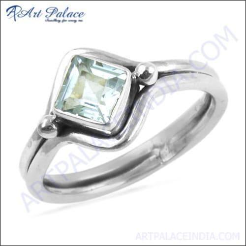 Classic Blue Topaz Gemstone Silver Ring