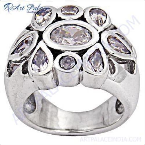 Classic Cubic Zirconia Cocktail Silver Ring Cz Silver Rings Cz Rings