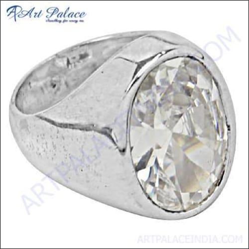 Classic Cubic Zirconia Gemstone 925 Sterling Silver Ring