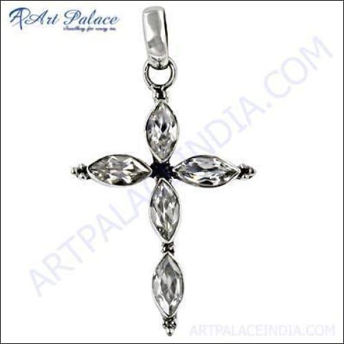 Classic Cubic Zirconia Gemstone Silver Cross Pendant Cross Pendants Fashion Cz Pendants