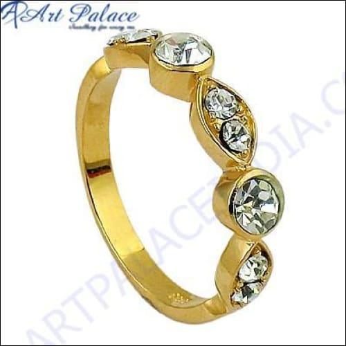 Classic Cubic Zirconia Gemstone Silver Gold Plated Ring