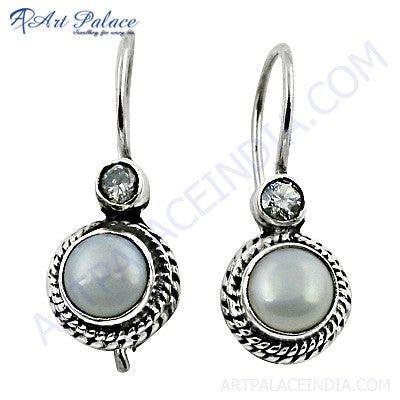 Classic Cubic Zirconia Pearl Sterling Silver Earrings Gorgeous Earring Precious Gemstone Earrings