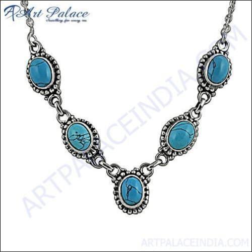 Classic Wholesale Fashion Silver Necklace Turquoise Gemstone Necklace Cabochon Necklace