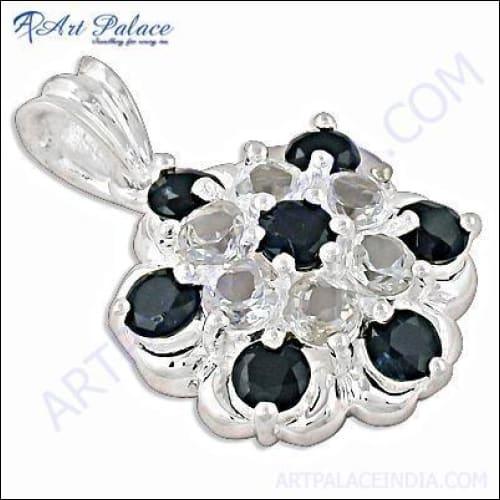 Classy Black Onyx & Cubic Zirconia Gemstone Silver Pendant Impressive Cz Pendant 925 Silver Pendant